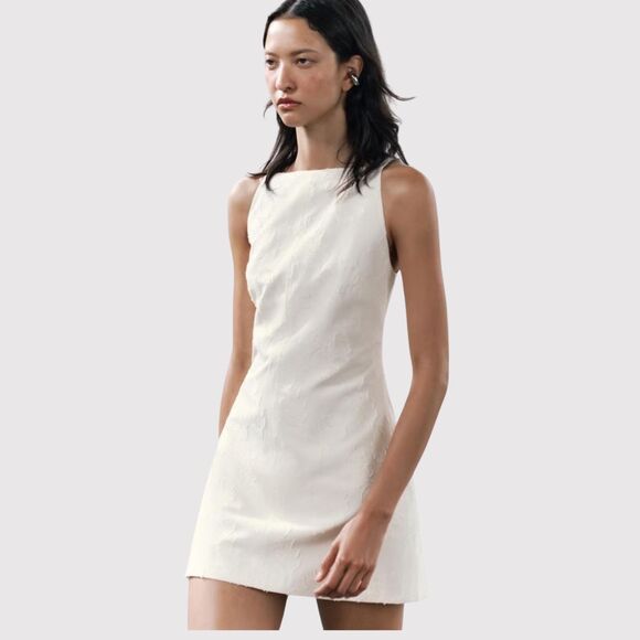 Zara Dresses & Skirts - NWT ZARA Womens Dress Cream Mini Jacquard Halter Sleeveless Shift A Line Medium